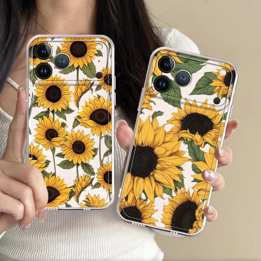Phone Cases For Iphone 15 - Coque transparente à motif tournesol mignon