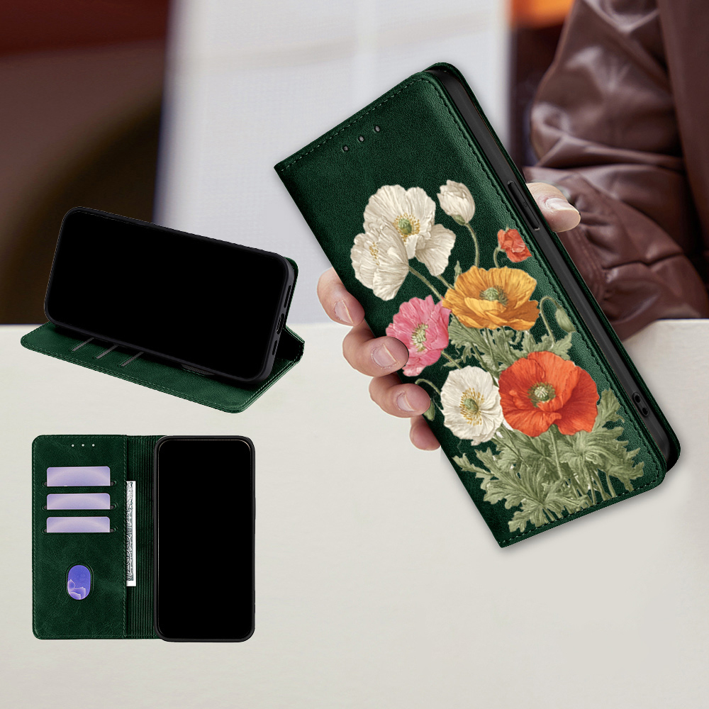 Flip Leather Case - Étui portefeuille en cuir magnétique à
