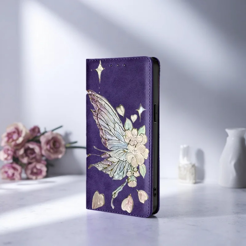 Flip Leather Case - Étui portefeuille en cuir magnétique peint